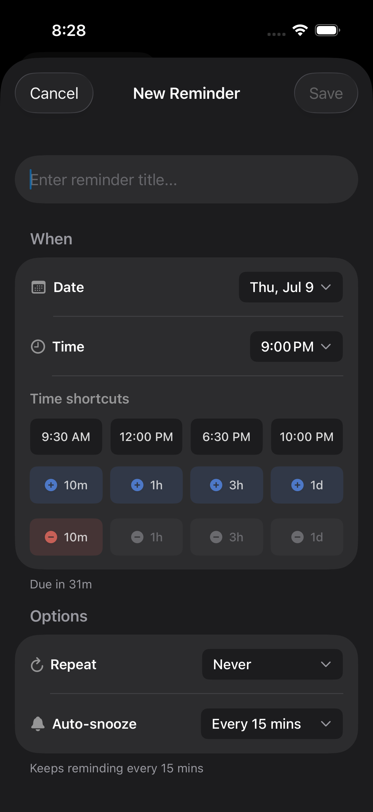 Adding a reminder in Oya